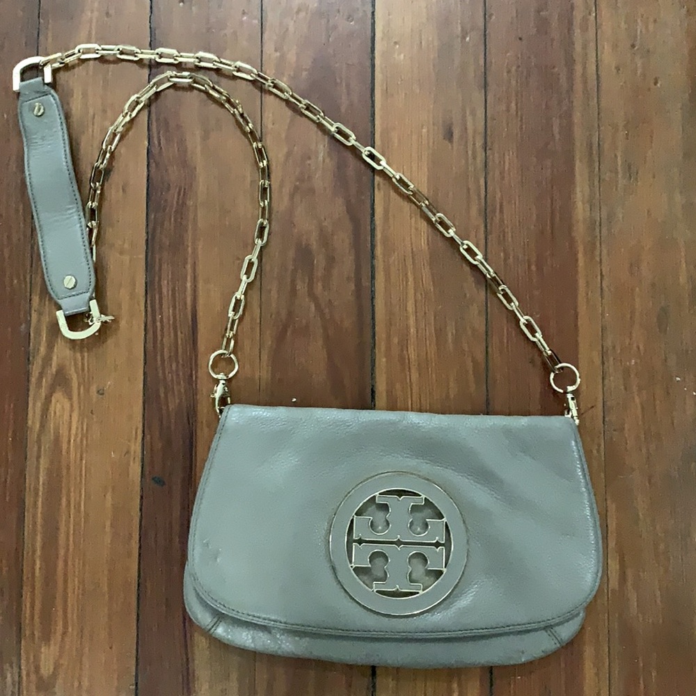 Gray and Gold Tory Burch Amanda Crossbody Purse